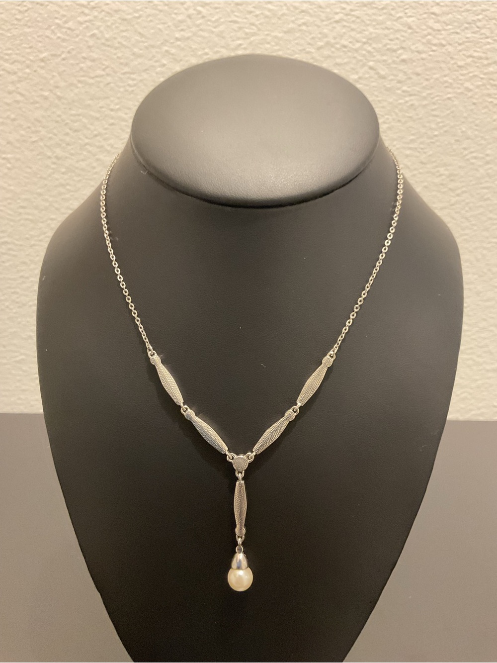 Vintage Art Deco Style White Gold Diamond Filigree Y-Drop Pearl Necklace - Picture 3 of 4